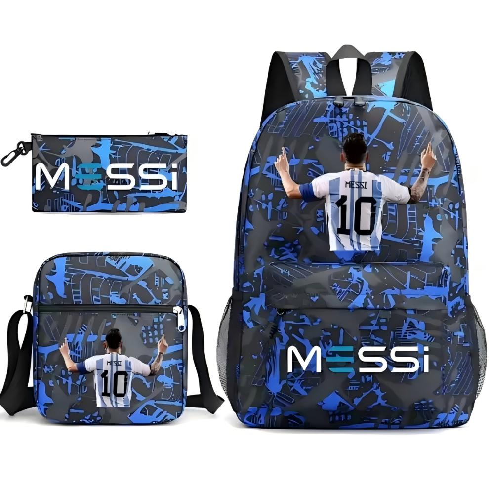 (3PCS BAG-MESSI) 3pcs Football CR7 Ronaldo NEYMAR MESSI Backpack 3D Printe Teens Shoulder Bags Kids Capacity Bags