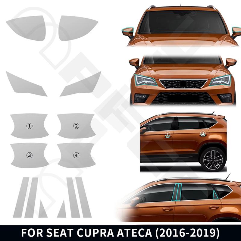 For Seat CUPRA Ateca 2016- Headlight Rearview B C Pillars Door Handles TPU Protection Film Anti-scratch Pre-cut Clear PPF