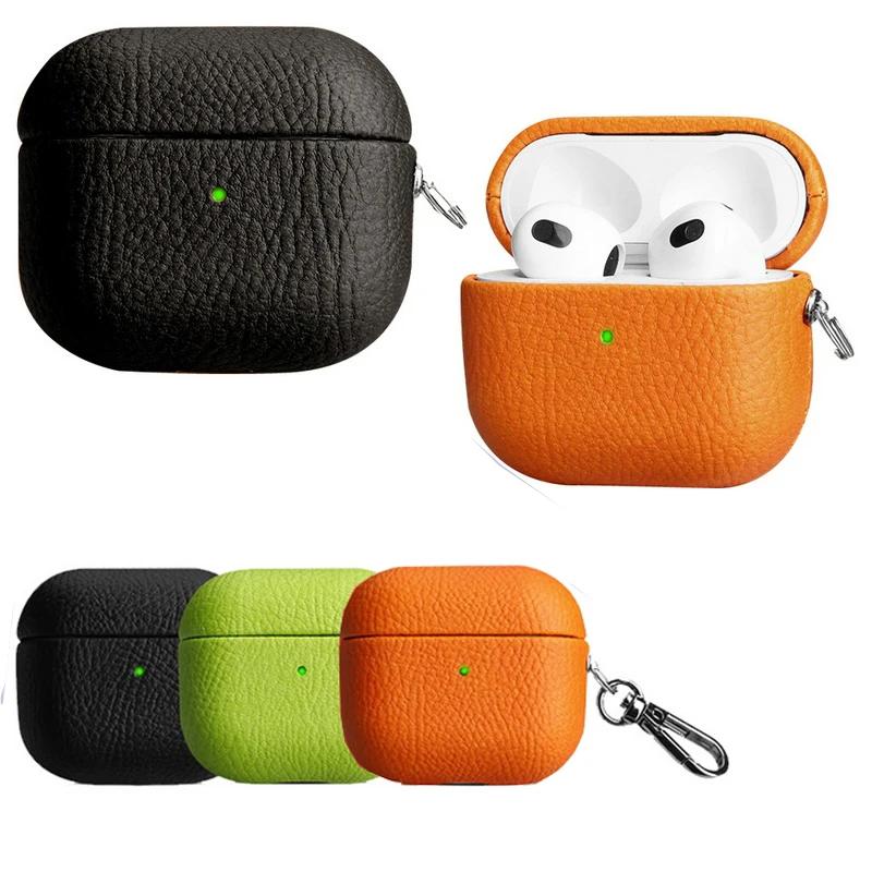 Стильный чехол для AirPods из ПУ кожи с узором «лиchee» и застежкой-пряжкой для всех моделей