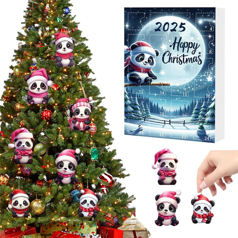 2025 Trend Panda With Santa Hat Christmas Advent Calendar Mini Acrylic Xmas Tree For Home Decorations D