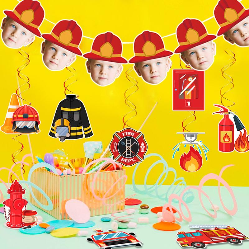 6 шт./12 шт. День рождения На заказ Рисунок пожарной каски Портретный баннер Праздничные вечеринки для мальчиков и девочек Фоновое украшение