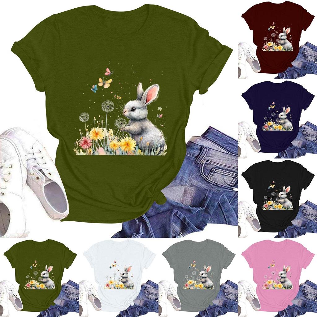 Women's Casual Round Neck Short Sleeve Pullover Printed T-Shirt Top