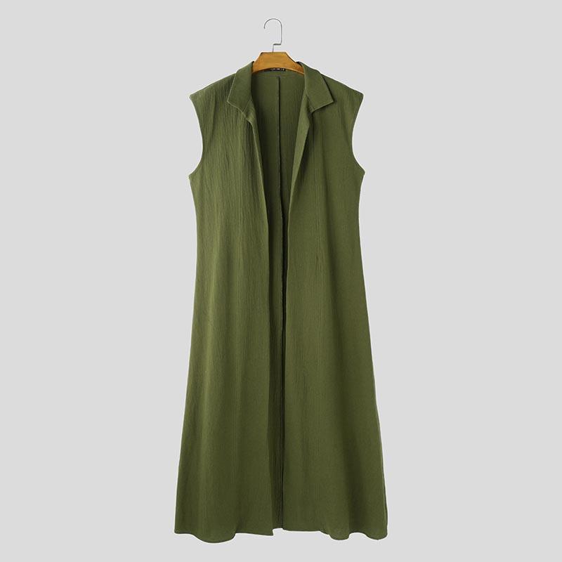 INCERUN Летние мужские летние свободные длинные пальто без рукавов с открытым передом