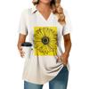 Женская плиссированная футболка с V-образным вырезом и короткими рукавами с принтом подсолнухов, повседневная деловая рубашка