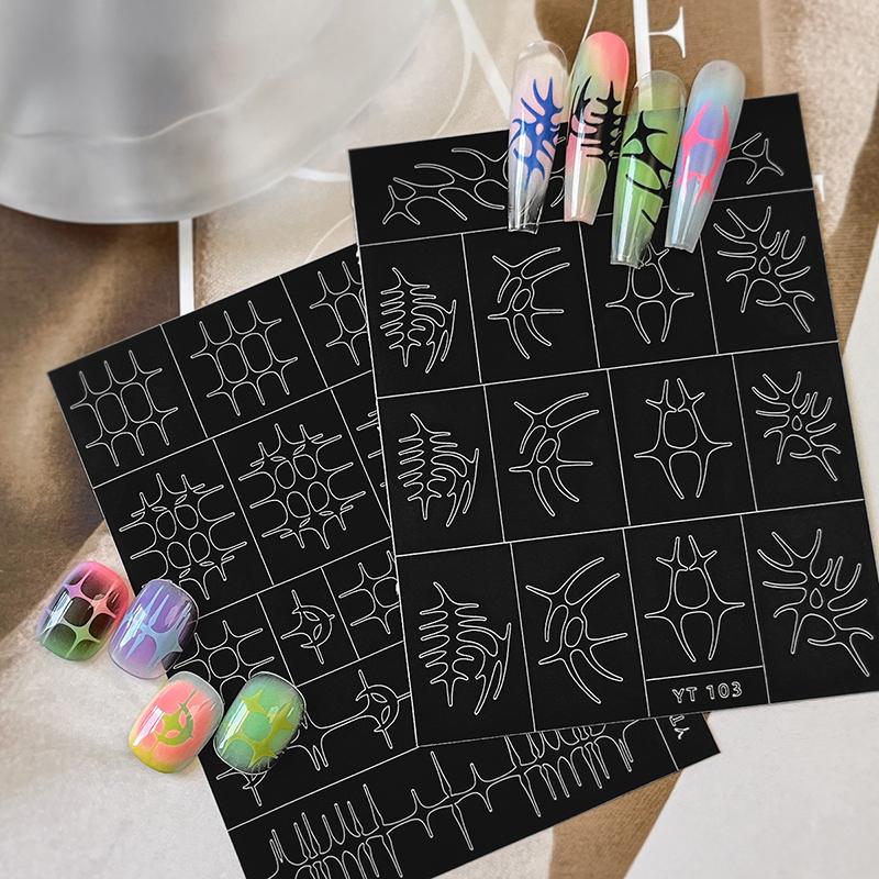 1 лист аэрографического трафарета для ногтей Звезды Луна Рыбья кость Узор Полые наклейки-шаблоны для французского маникюра Наклейки для маникюра