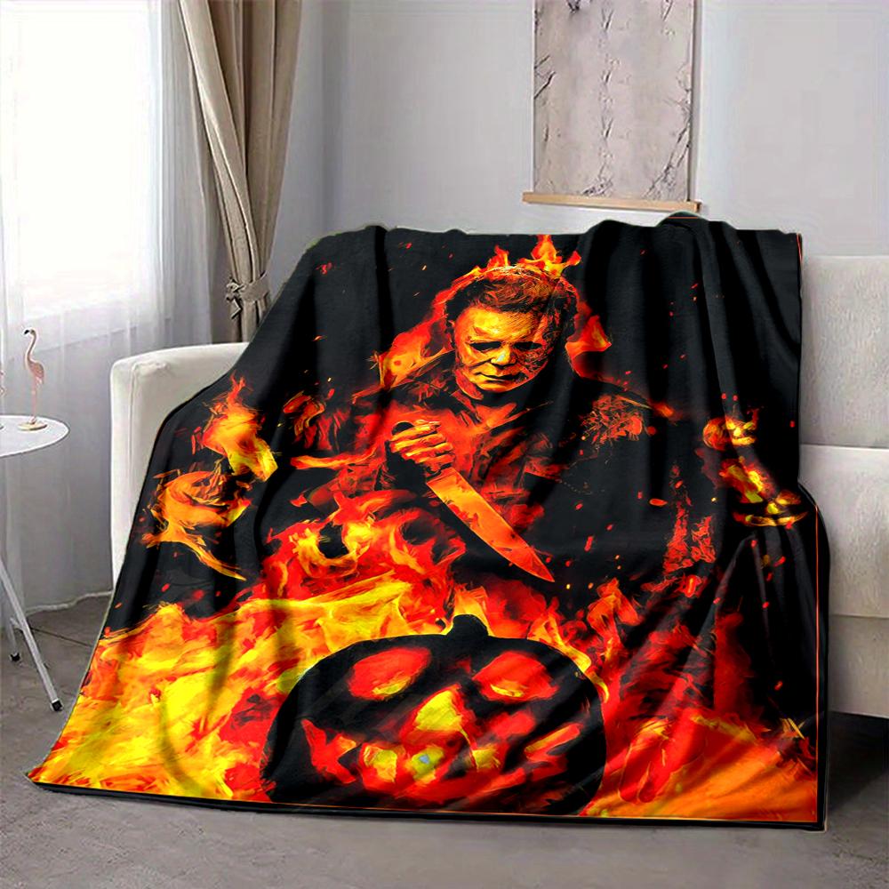 1Pc Halloween Horror Icon Flannel Blanket, Soft And Comfortable, Casual Warm, Camping Travel, Christmas, Halloween Xmas Gift L1544