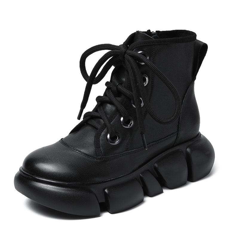 Модные женские туфли из натуральной кожи на платформе и танкетке, весна-осень, щиколотка, середина 5 см, мотоциклетные ботинки для женщин, толстые, проданные туфли 35-40