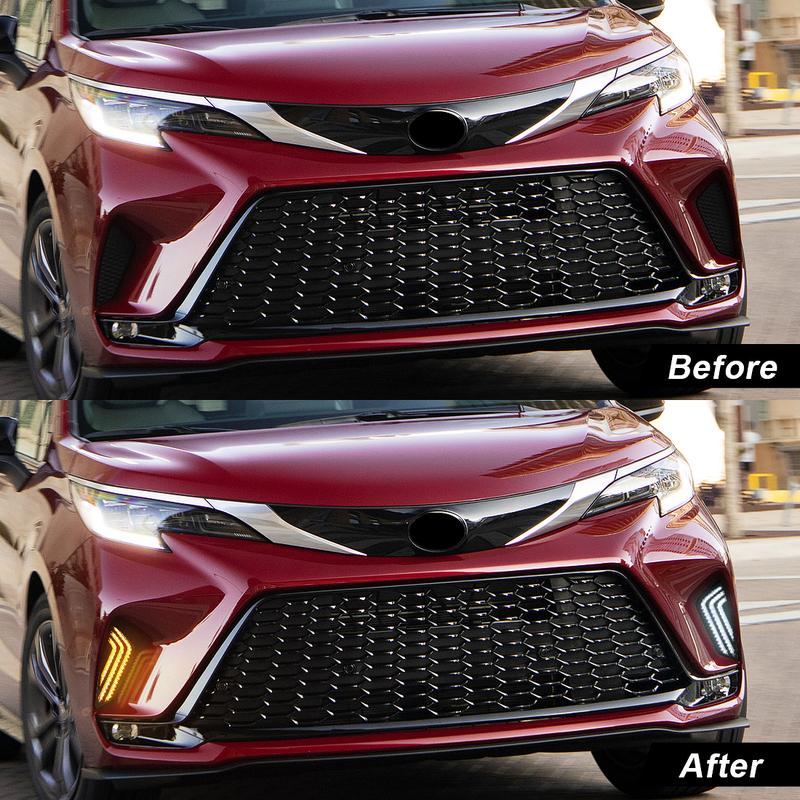 LED DRL For Toyota Sienna Daytime Running Lights Start-Up Animation Front Bumper Driving Lamps White Yellow Car Accessories