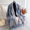 [T823] Winter Warm Thick Ethnic Style Jacquard Scarf Outdoor Women Travel Cashmere Tassel Shawl Neck Wrap Pashmina Retro Floral