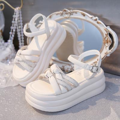 Модные дышащие повседневные тапочки высотой 7 см со стразами, летние блестящие тапочки, роскошные босоножки на танкетке и платформе для отдыха, элегантная женская обувь