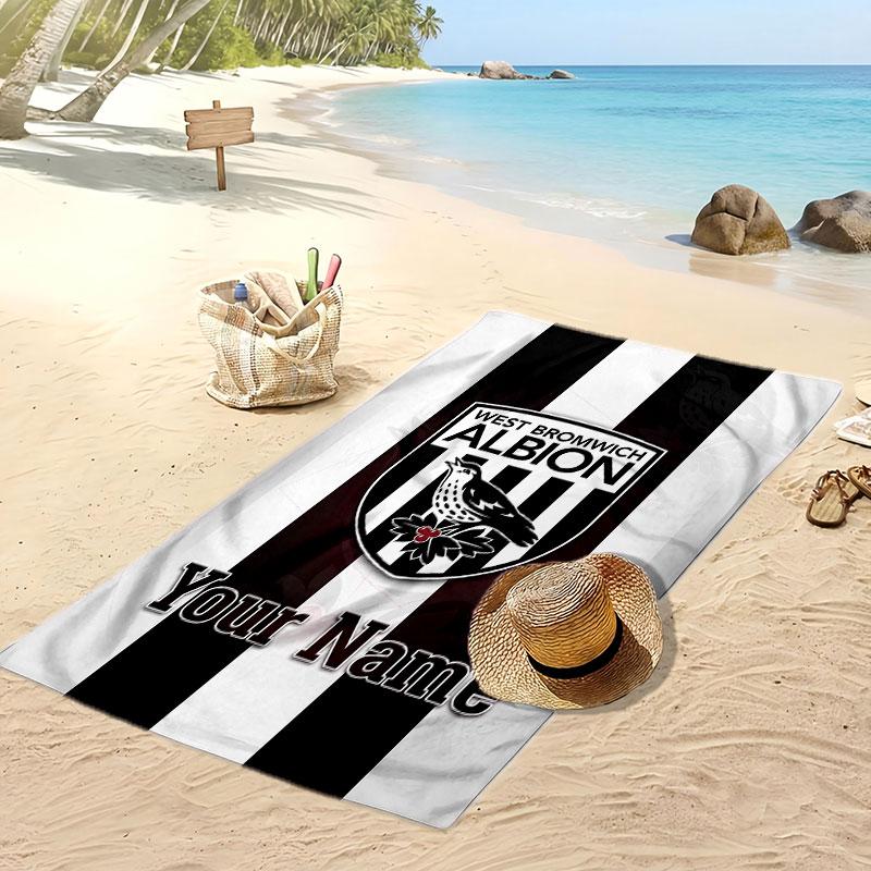 West Bromwich Albion FC Personalized Printed Beach Towel Soccer Logo Support Custom Name Text Absorbent Towel For Sport Travel Special Gift