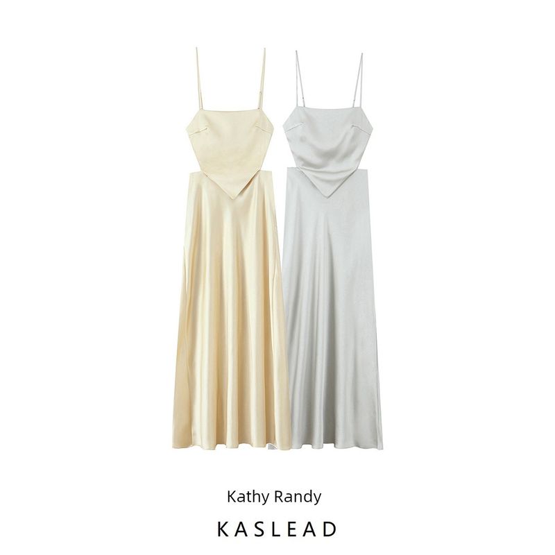 Kaslead New Women Clothes Western Style Thin Scarf Silk Satin Texture Dress 2896331