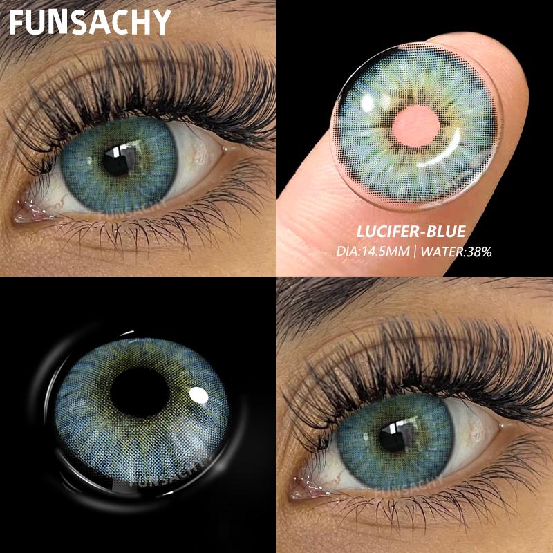 FUNSACHY 1pair Colorcon Colored Contact Lenses for Eyes Fashion Beauty Pupils Blue Lens Natural Cosmetic Makeup Lenses Yearly