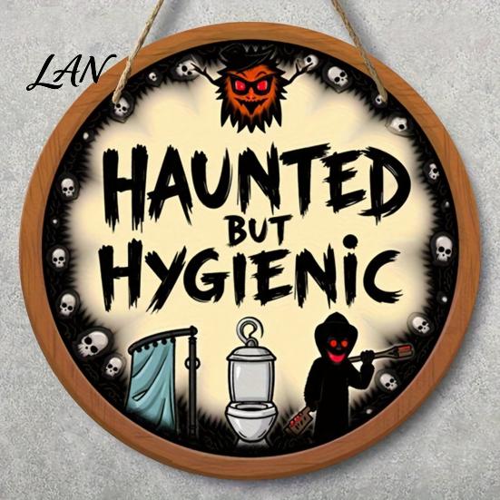 Unique Bathroom Wall Art Halloween Hanging Ornaments, Creative Ghost Wooden Decorative Plaque Sign, Sign for Restroom Wood Door