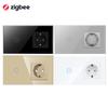 Bingoelec WiFi and Zigbee Compatible 1 Gang 1 Way LED Wall Switch with Germany Version Socket and Glass Panel
