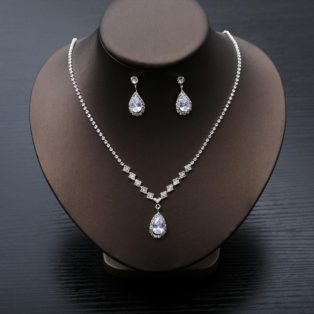 3pcs Bridal Crystal Claw Zircon Sparkling Necklace Earrings Set with Chain Luxury Wedding Banquet Accessories for Evening Gowns