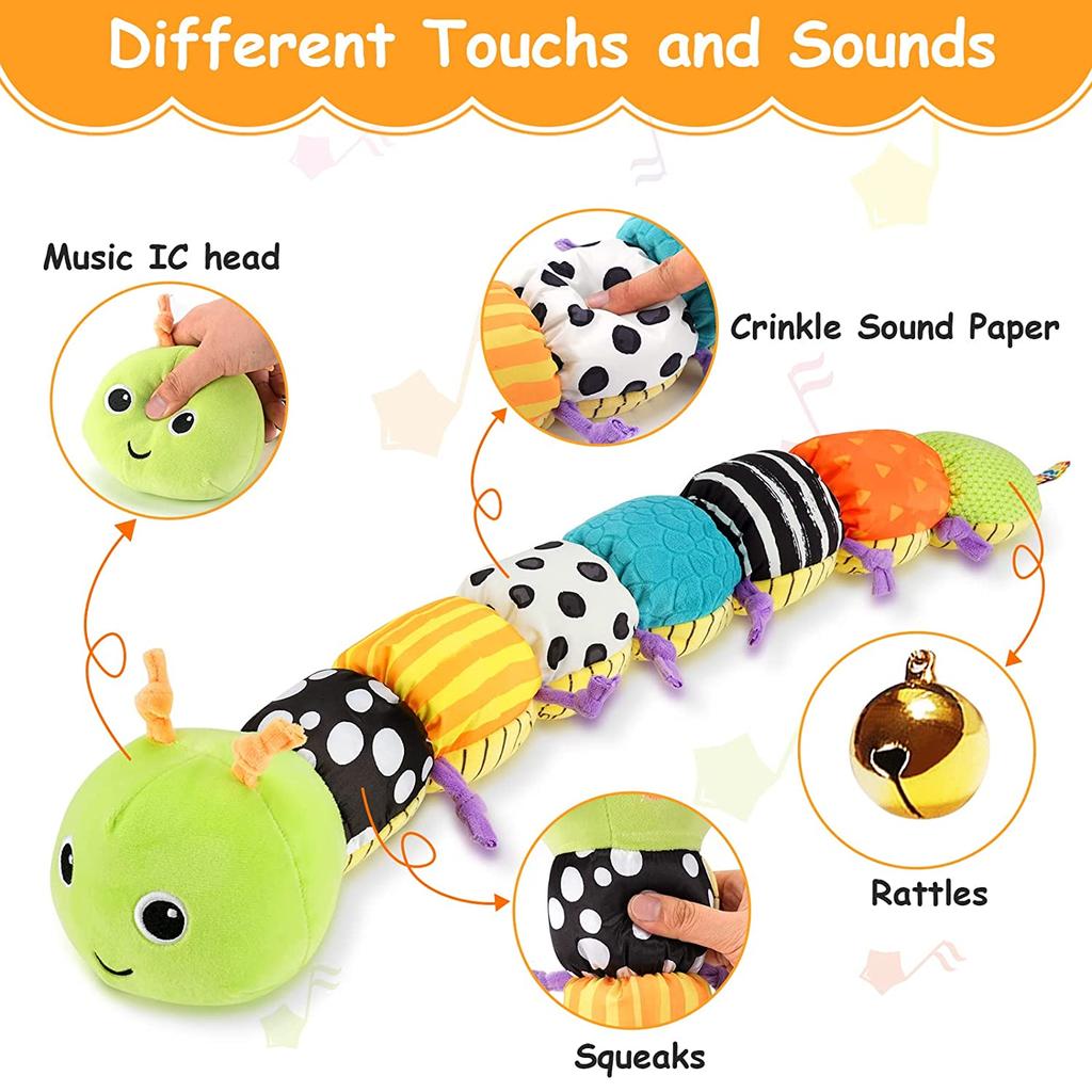 Musical Caterpillar Stuffed Animal Toys Infant Soft Plush Toy with Multi-Sensory Crinkle,Rattle & Textures for Babies 0-12 Months Newborn Children