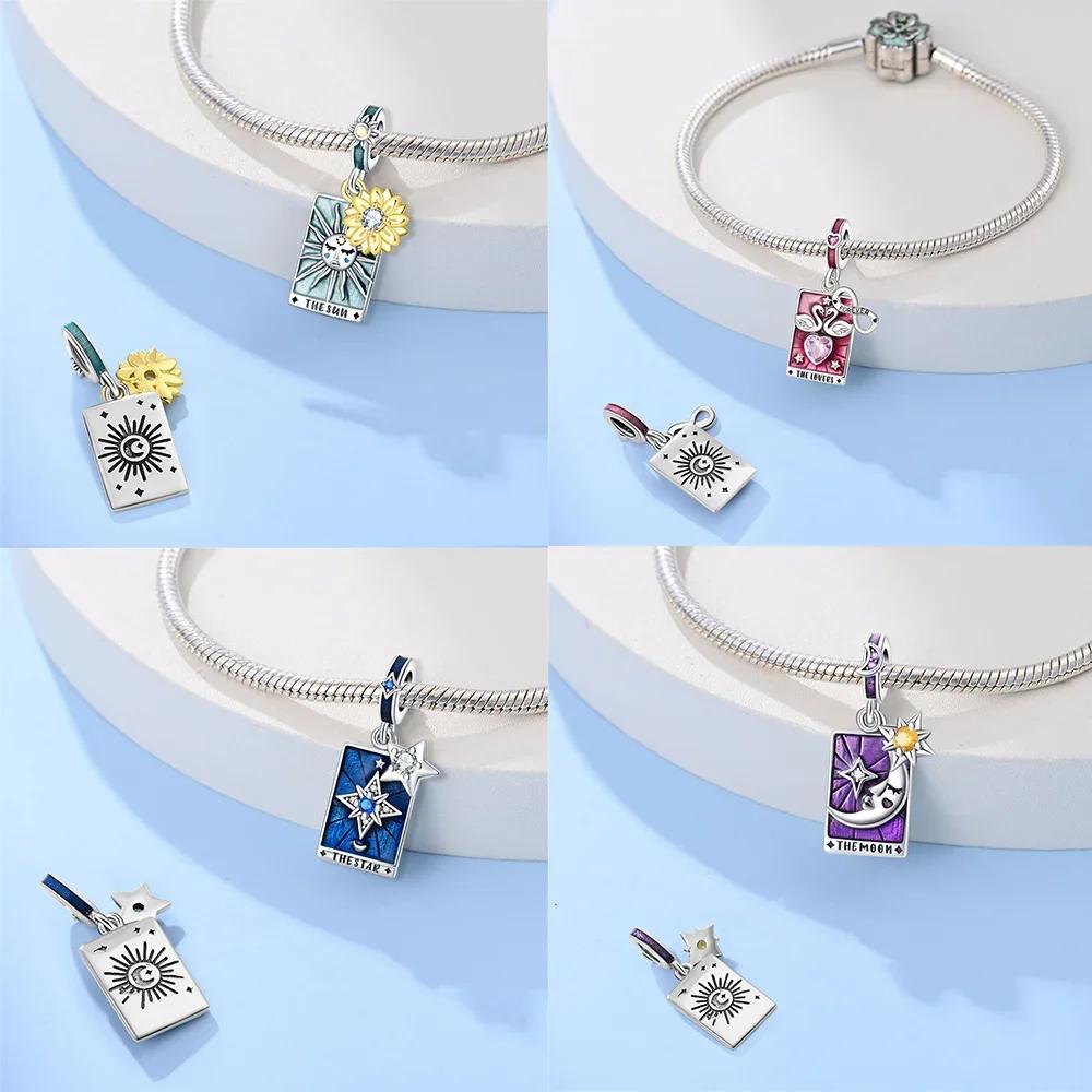 Pink Tarot Card Pendant Bead Component Stars Moon Sun Authentic Original Copper Metal Charm Bead Components Bead Components Compatible With Bracelet