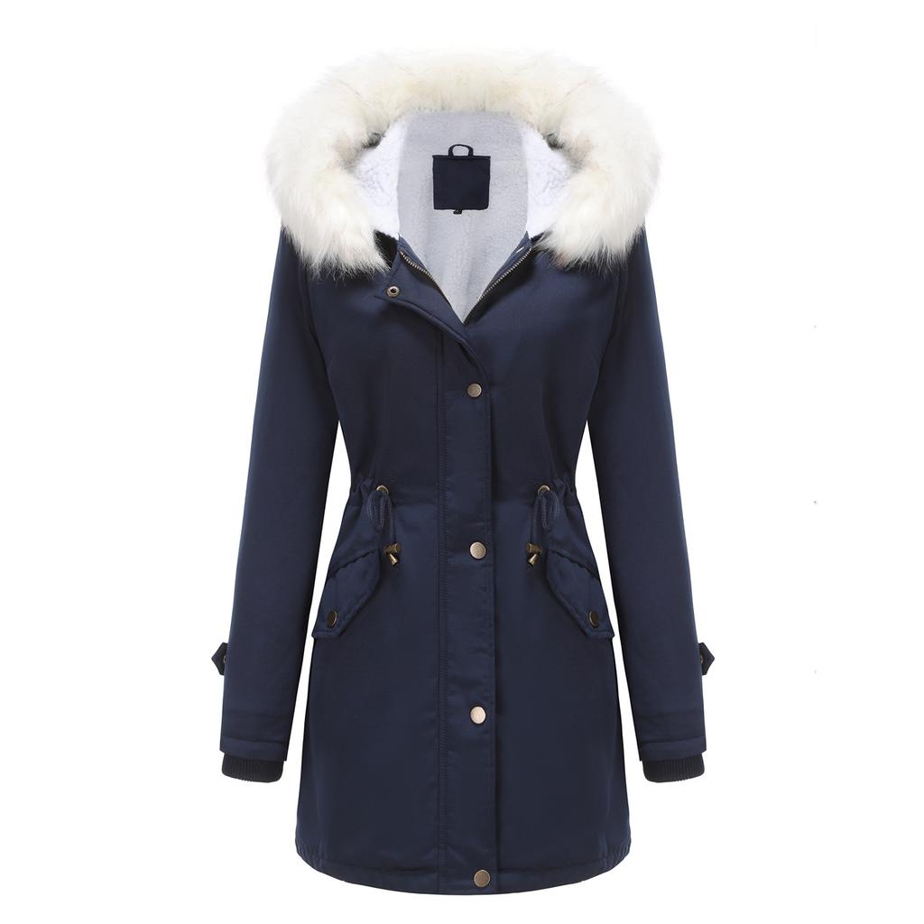 Jackets for Women Fleece Autumn and Winter Removable Hair Collar Women's Pie Over Long-sleeved Hooded Cotton Coat Velvet Coat Cotton Clothing Women