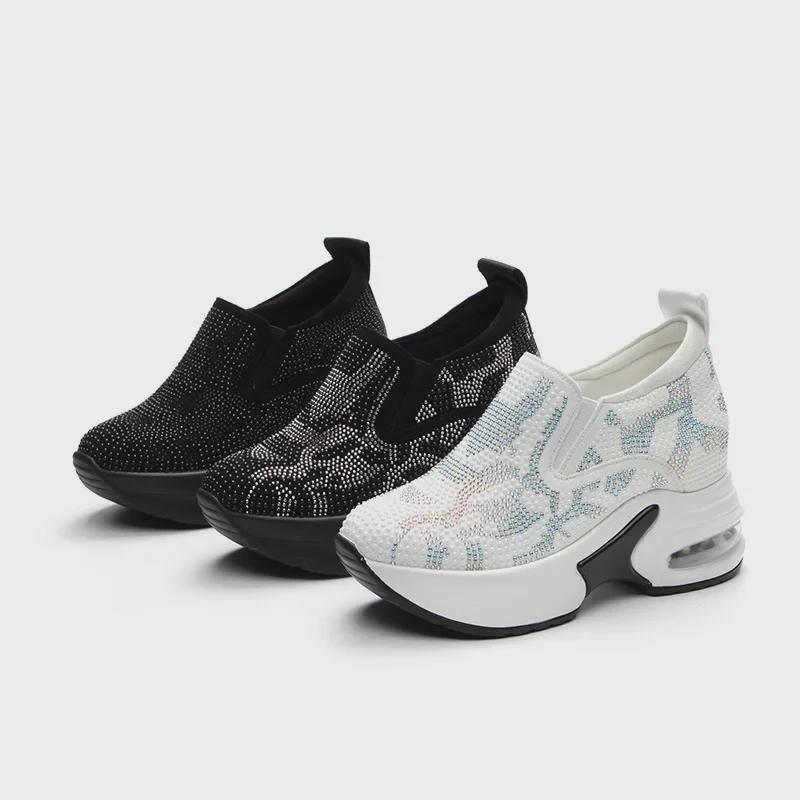 2025 Весна/Осень Белые Туфли со Стразами - Стильные Высококачественные Корейские Женские Кроссовки