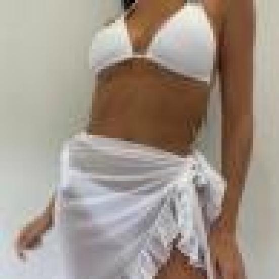 Женская летняя накидка на бикини с рюшами и шнуровкой, сплошной цвет, повседневная пляжная юбка, солнцезащитный крем, моющаяся накидка для плавания