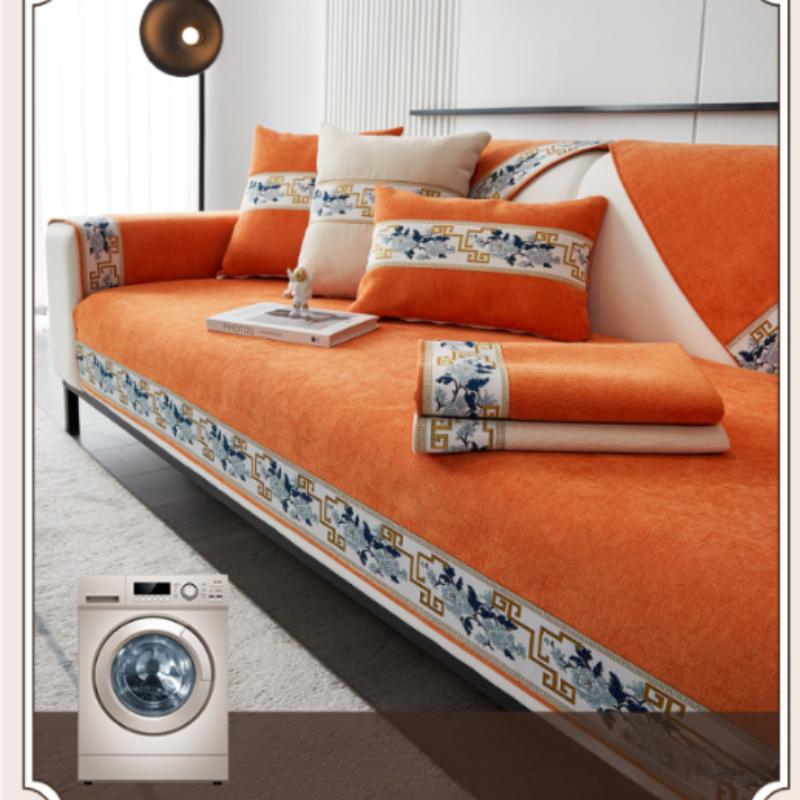 Однотонная противоскользящая подушка для дивана для диванов в гостиной Универсальный чехол-накидка для кресла Полотенце 1 шт. Чехлы для дивана в китайском стиле с вышитым краем