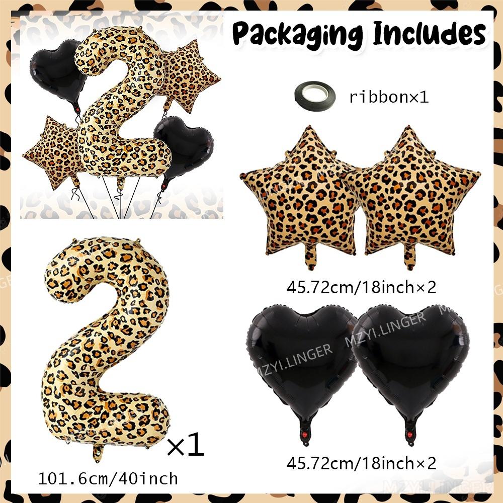 Super sized 40inch leopard print digital balloon with leopard print pentagram and black heart balloon for birthday party decor