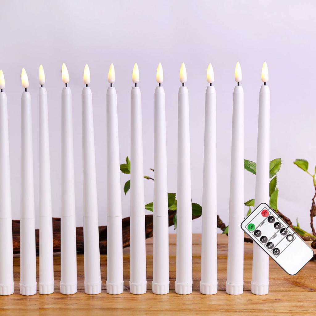 6 or 12 Pieces Room Decorative LED Candle Light Remote Control,Religious Fake Birthday LED Taper Candles Battery Operated
