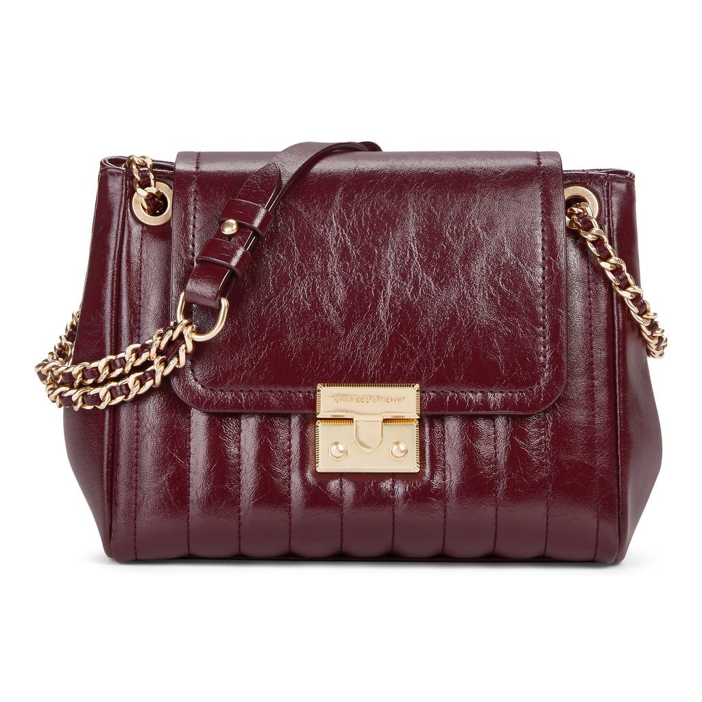 Charles & Keith Small CK Angora Red Vertical Plaid Chain Underarm Bag Small Square Bag PU Shoulder Bag Medium Women bags Black Burgundy CK2-20782463