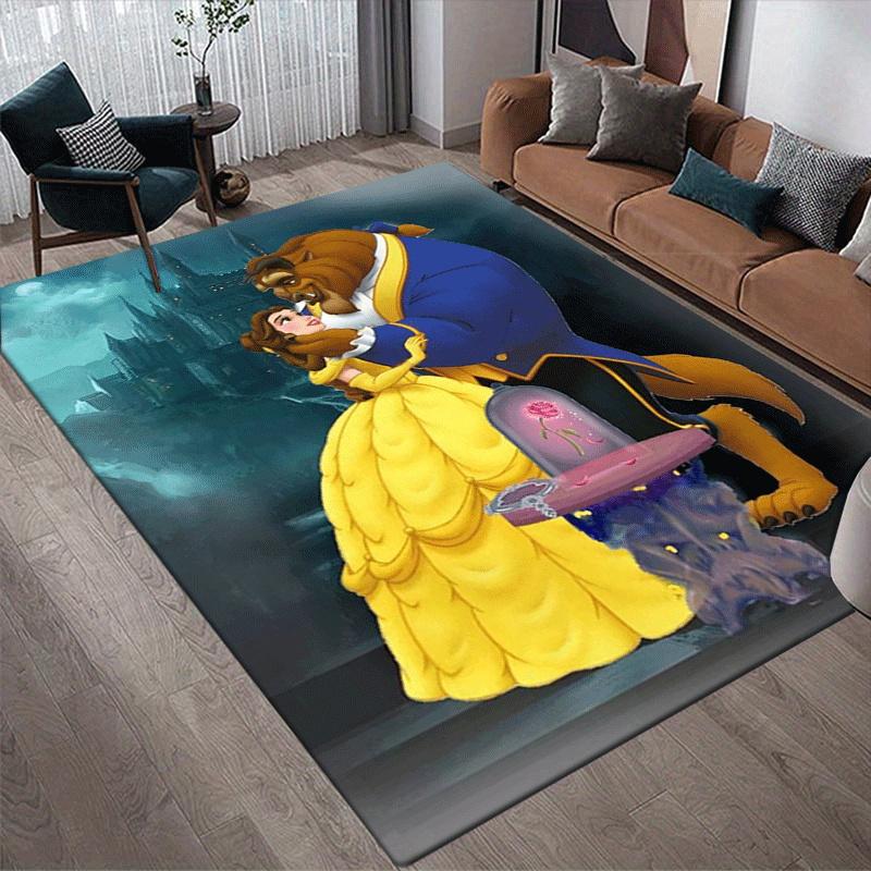1pc Beauty and The Beast Pattern Area Rug Soft Flannel Floor Mat for Living Room,Office,Bedroom and Carpet,Sofa Coffee Table Floor Mat
