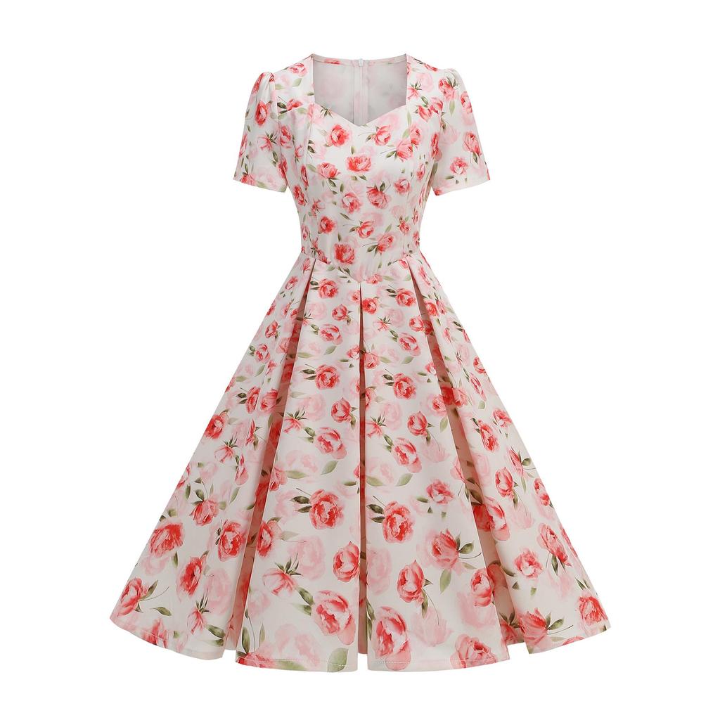 Винтажное платье в стиле Хепберн с квадратным вырезом для лета