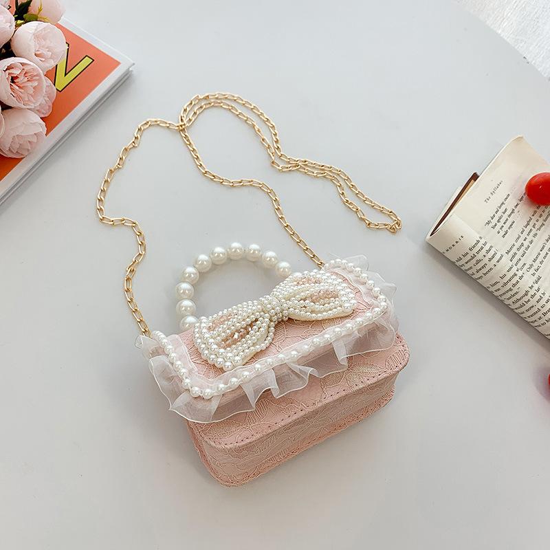 New Lace Pearl Bow Small Square Bag Travel Lipstick Crossbody Bag Small Bag Bolsos De Mujer Lujo 2025 Drop Shipping
