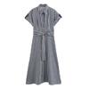 Kaslead New Arrival Women's Clothing Fashion Style Fashion Casual Minimalist Stripes with Belt Short Sleeve Dress