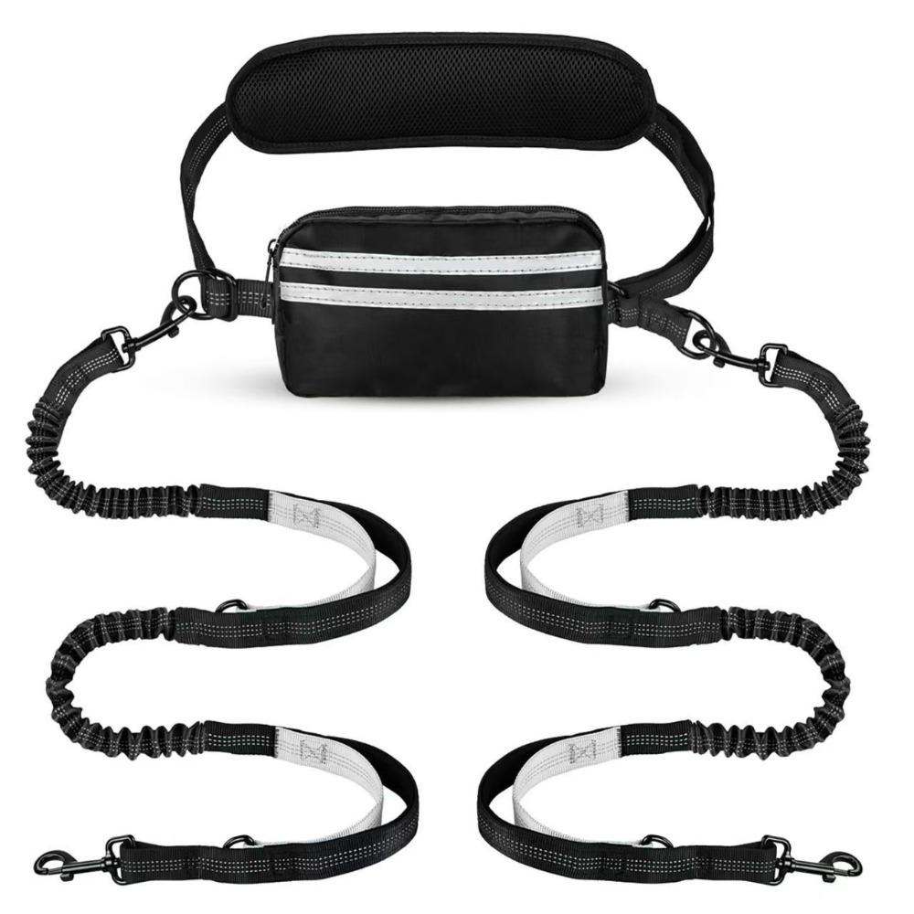 Reflective Strip Dog Running Waist Leash Retractable Double/Single Rope Dong Walking Leash Adjustable Waist Belt Padded Handles