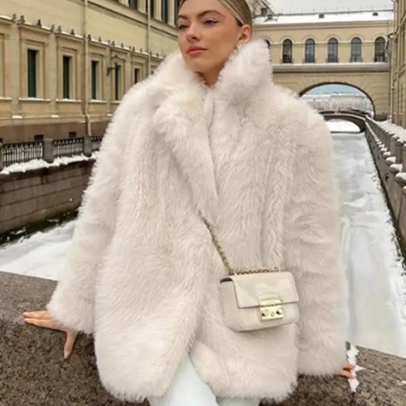 Роскошные пушистые большие искусственные меховые пальто женские зимние с длинным рукавом и лацканами повседневные пальто толстые теплые женские свободные модные верхняя одежда