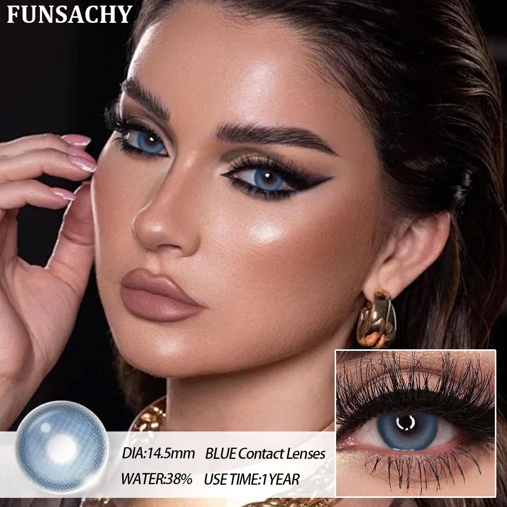 FUNSACHY 1 пара 0~-8.00 диоптрий Серые контактные линзы для близорукости Синие линзы Карие зрачки Рецептурные линзы Красивая годовая косметика