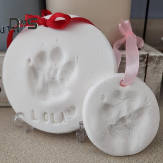 2 Pcs Dog/Cat Paw Print Kit DIY Pet Paw Print Hanging Ornament with Customization Tools And Display Stand Clay Pawprint Keepsake Kit