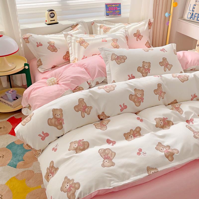 Утолщенный потертый комплект из четырех предметов, осенне-зимний комплект из хлопка из 4 предметов, простыня, пододеяльник, комплект наволочек, постельное белье.