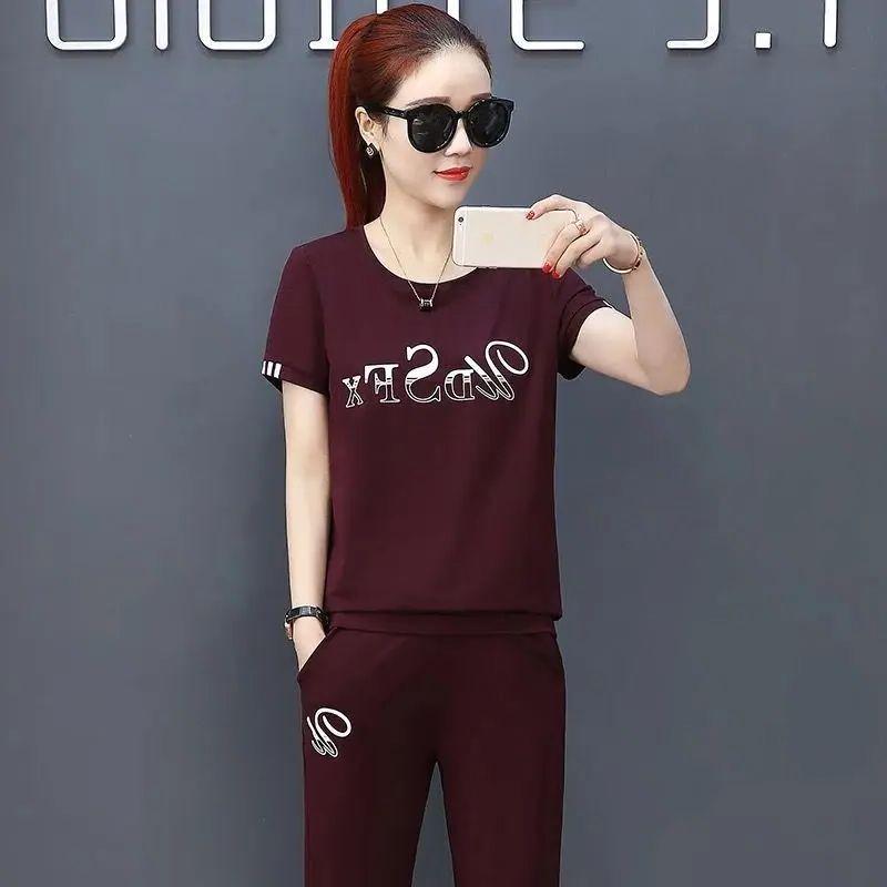 Повседневный укороченный спортивный костюм с короткими рукавами, женский летний свободный модный костюм из двух частей