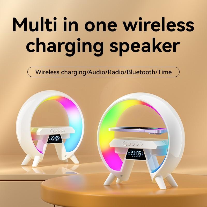 Multifunction Clock Bluetooth Speaker Small Night Light With Wireless Charger Bedroom Atmosphere Light
