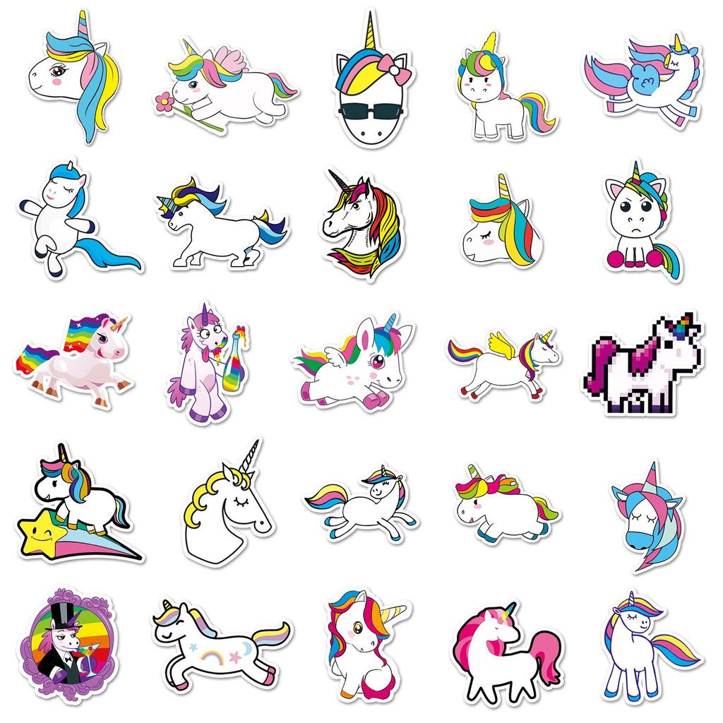 Набор из 51 наклейки Единорог и Лошадь Радужный Мультяшный Граффити - Водонепроницаемые для Ноутбуков, Чемоданов и Автомобилей.