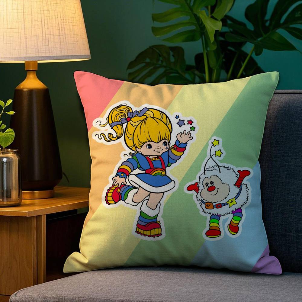 R-Rainbows Cute B-Brite Pillow Case Plush Fabric Soft Double Sided Print Sofa Cushion Cover Throw Pillow Covers