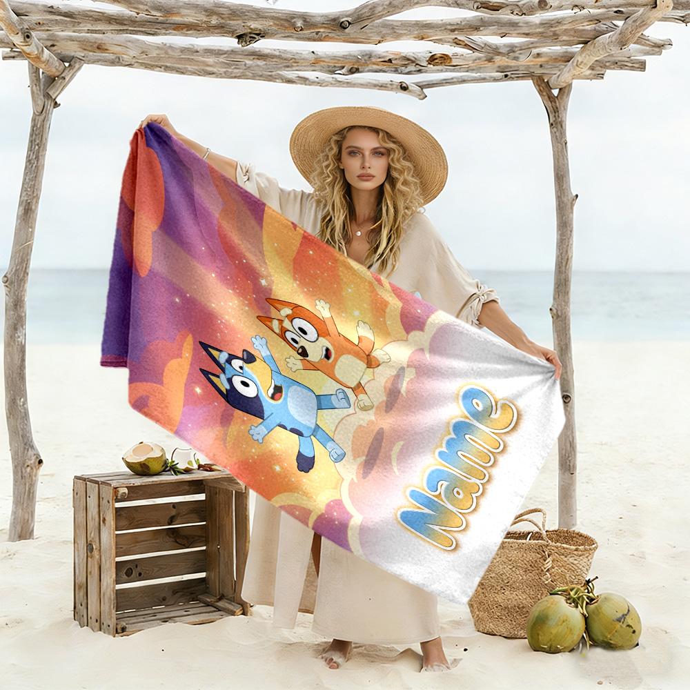 Bluey's Colorful Friends Customized Name Beach Towel Super Soft Microfiber Quickdry Fabric Suitable for Swimming Gym Camping Yoga Vacation