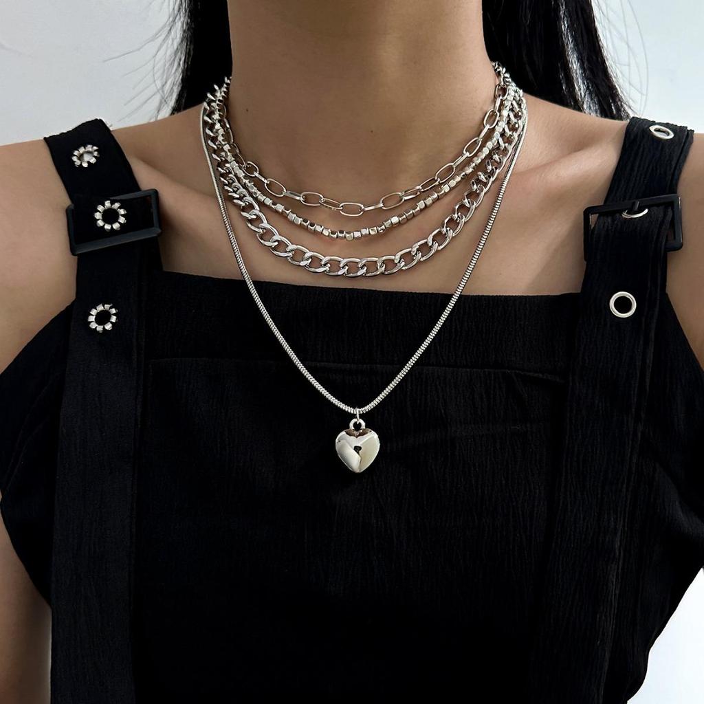 Набор ожерелий-чокеров с замком-сердцем в стиле хип-хоп для женщин – Модный нишевый дизайн, коллекция из 4 предметов