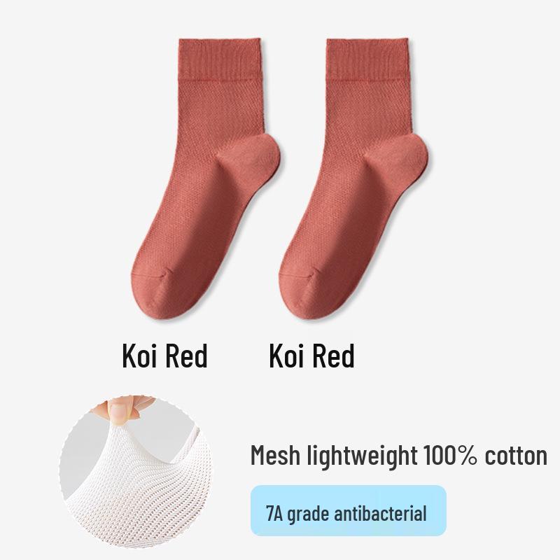 Женские летние хлопковые сетчатые носки до середины икры - Впитывающие пот, Устойчивые к запаху, Дышащие, Нескользящие, Бесшовные, Белые.