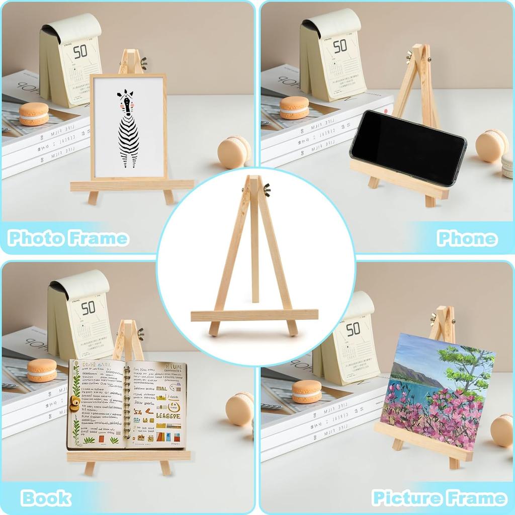 4PCS 9 Inch Wood Easels, Tripod, Painting Party Easel, Kids Student Tabletop Easels for Painting, Easel Stand for Painting Canvases, Portable Canvas