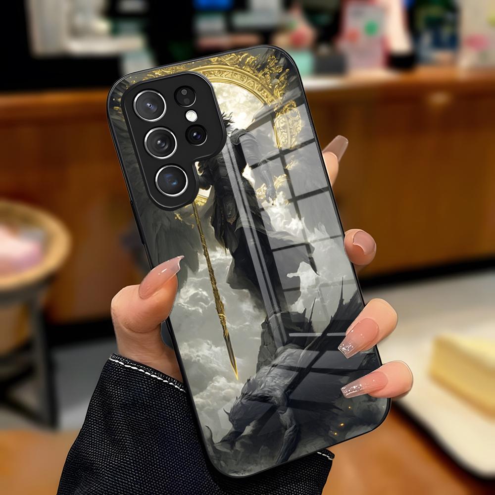 Чехол для телефона 'Крест Архангела Михаила' для Samsung A25 A13 A33 5G A54 A36 A35 A56 A52 A14 Ударопрочный стеклянный чехол