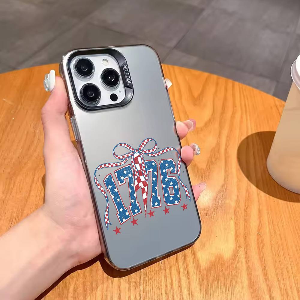 Чехол для телефона в виде американского флага для iPhone 17, 16, 15, 14, 13, 12, 11 Plus, Pro Max, Конфетный, Посеребренный Внутренний Чехол