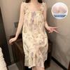 Women's Summer Pajamas - Cute Sweet Sling with Chest Pads, Medium/Long Loose Nightdress, Thin Home Wear