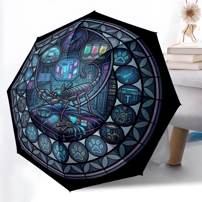 Cybernetic Scorpion Lab pattern umbrella, portable and foldable design, 8 ribs, a casual accessory for Halloween, Christmas, and birthday gifts.